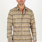 Mens Modern Fit Stretch Aztec Foiled Shirt - Beige