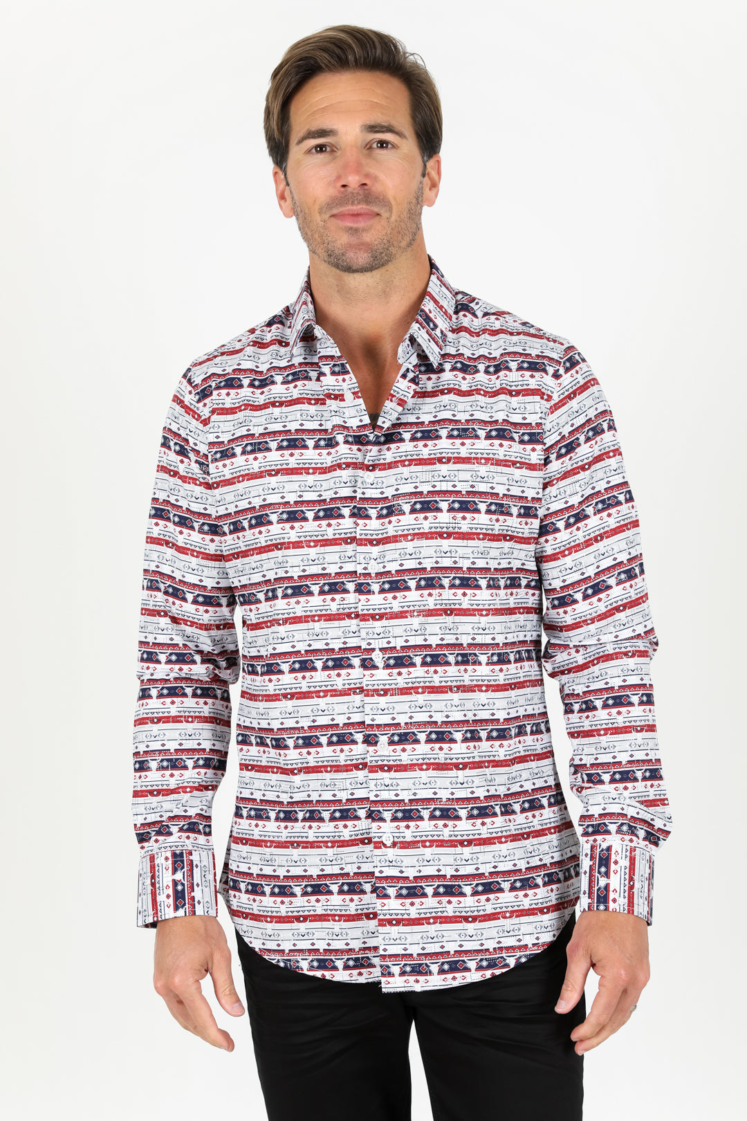 Mens Modern Fit Stretch Aztec Foiled Shirt - White