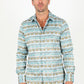 Mens Modern Fit Stretch Aztec Foiled Shirt - White/Teal