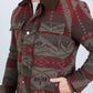 Mens Ethnic Aztec Quilted Fur Lined Jacket - Burgundy