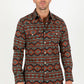 Cotton Aztec Print Dress Shirt - Black/Rust