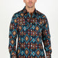 Cotton Aztec Print Dress Shirt - Navy