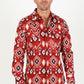 Cotton Aztec Print Dress Shirt - Burgundy