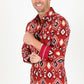 Cotton Aztec Print Dress Shirt - Burgundy