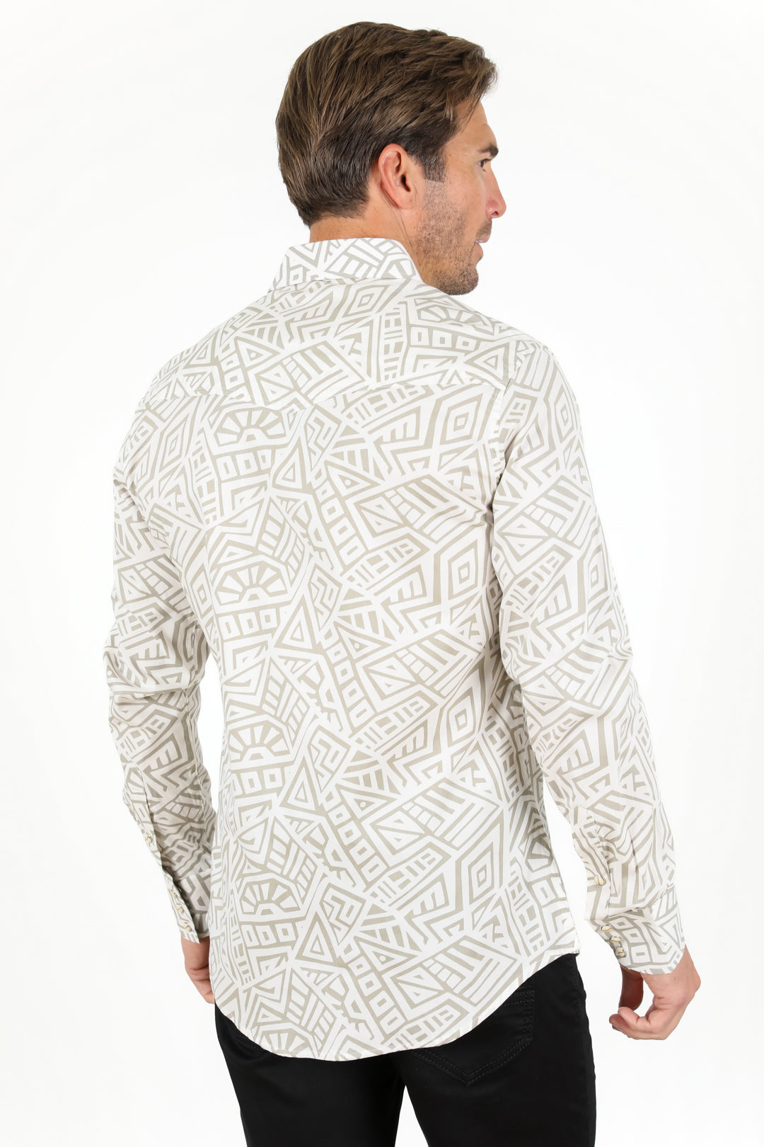 Cotton Aztec Print Dress Shirt - White