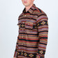 Men's Modern Fit Panoramic Aztec Print Black Long Sleeve Shirt