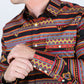 Men's Modern Fit Panoramic Aztec Print Black Long Sleeve Shirt