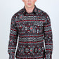 Men's Modern Fit Panoramic Aztec Print Black Long Sleeve Shirt