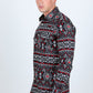 Men's Modern Fit Panoramic Aztec Print Black Long Sleeve Shirt