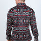 Men's Modern Fit Panoramic Aztec Print Black Long Sleeve Shirt