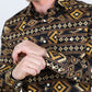 Men's Modern Fit Panoramic Aztec Print Long Sleeve Shirt - Black