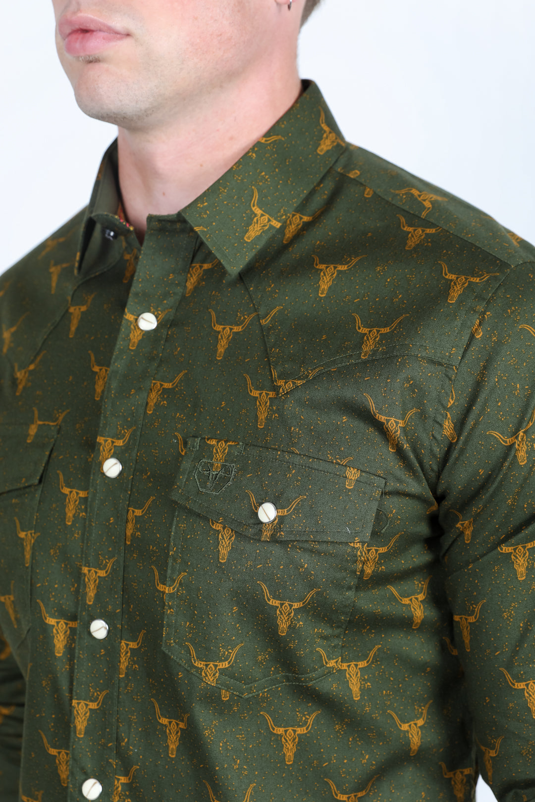 Men's Modern Fit Panoramic Aztec Print Long Sleeve Shirt - Olive