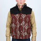 Mens Ethnic Aztec Quilted Fur Lined Vest - Rust