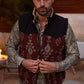 Mens Ethnic Aztec Quilted Fur Lined Vest - Rust