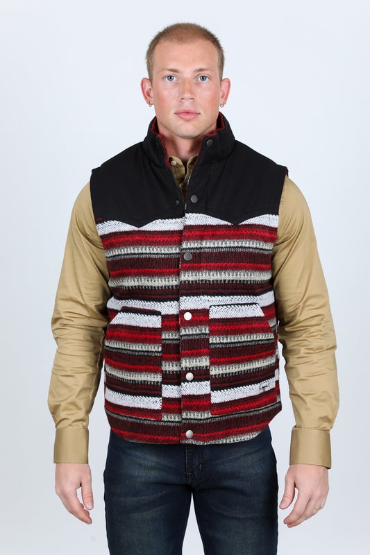 Mens Ethnic Aztec Quilted Fur Lined Vest - Red