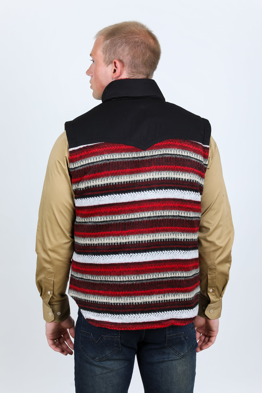 Mens Ethnic Aztec Quilted Fur Lined Vest - Red