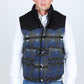 Mens Ethnic Aztec Quilted Fur Lined Vest - Gray/Royal