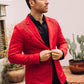 Men's Double Button Rhinestone Red Blazer