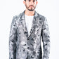 Men's Double Button Black Flowers Print Blazer