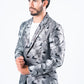 Men's Double Button Black Flowers Print Blazer