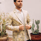 Men's Double Button Beige Flowers Print Blazer