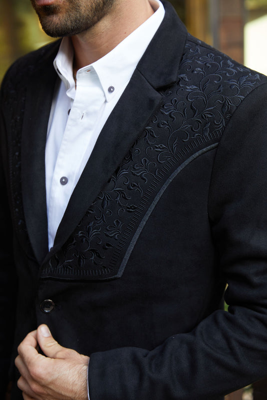 black black embroidered suede blazer men platini side