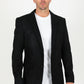 Men's Double Button Faux-Suede Blazer - Black