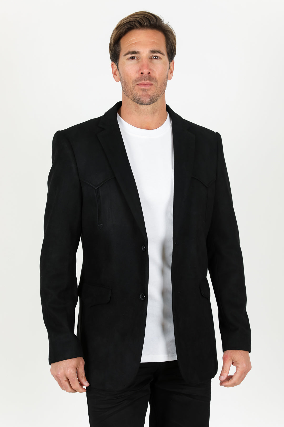 Men's Double Button Suede Blazer - Black