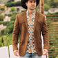 Men's Double Button Faux-Suede Blazer - Brown