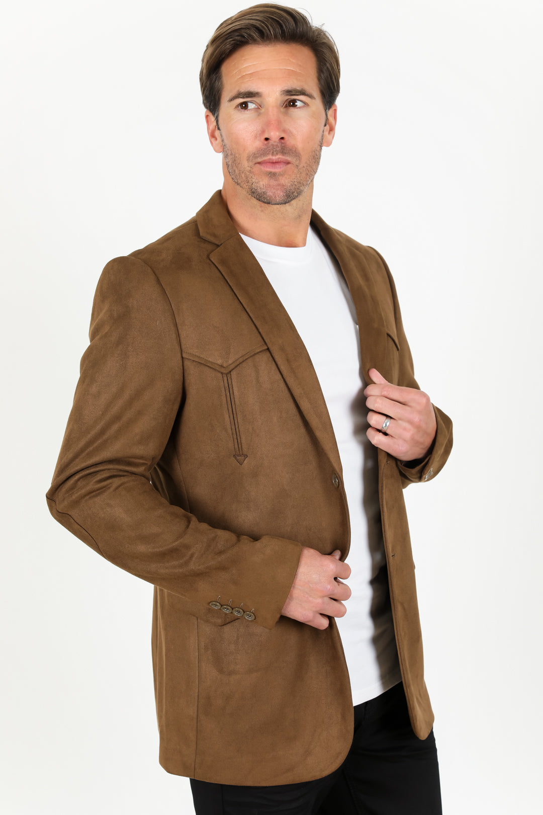 Men's Double Button Suede Blazer - Brown