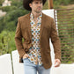 Men's Double Button Faux-Suede Blazer - Brown