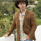 Men's Double Button Suede Blazer - Brown