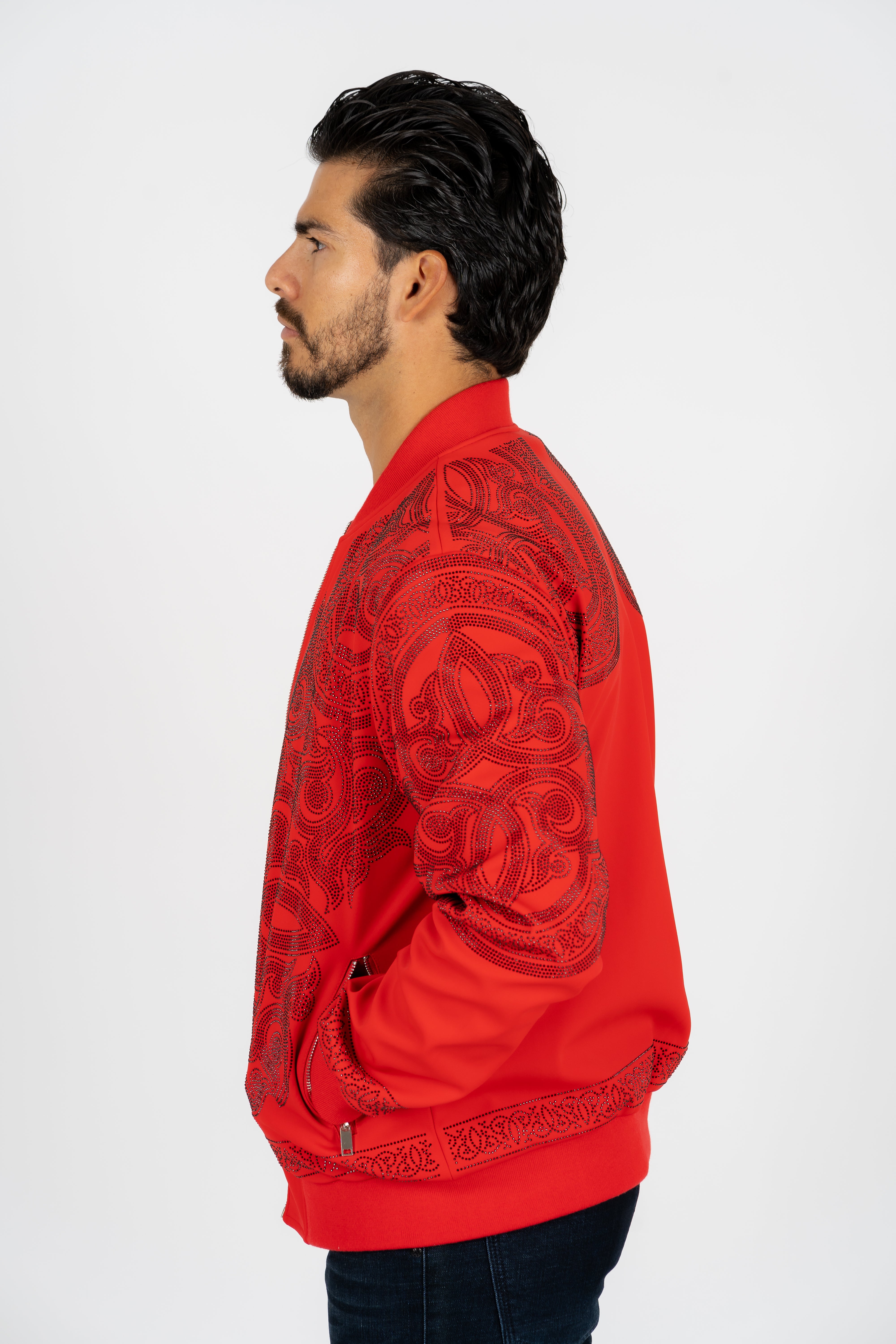 Men's Red Rhinestone Bomber Jacket – Platini Fashion