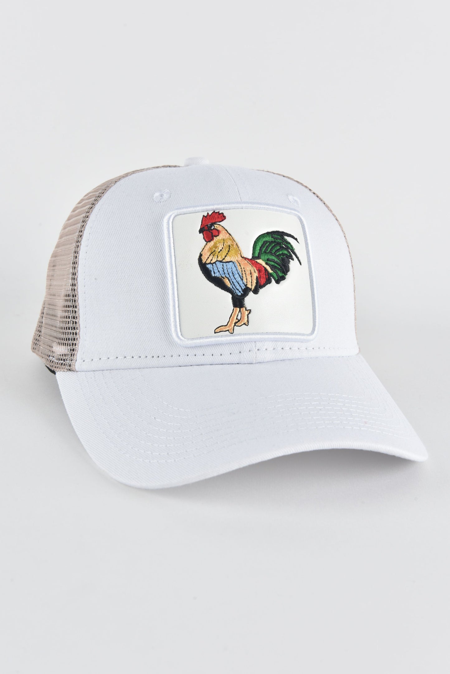 Mens Rooster Logo Baseball Cap - White