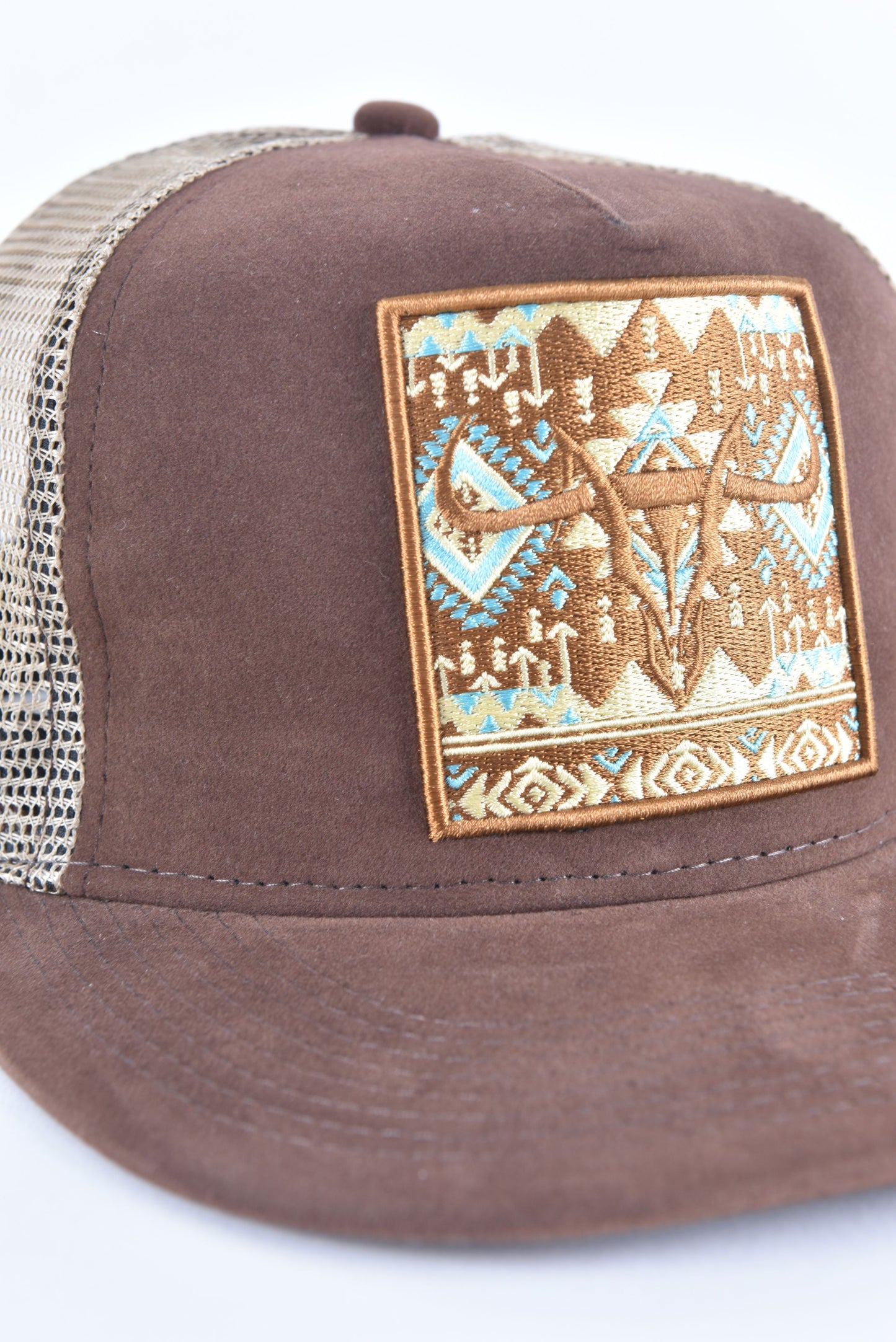 Mens Aztec Embroidery Cap - Brown