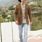 Men's Double Button Suede Blazer - Brown