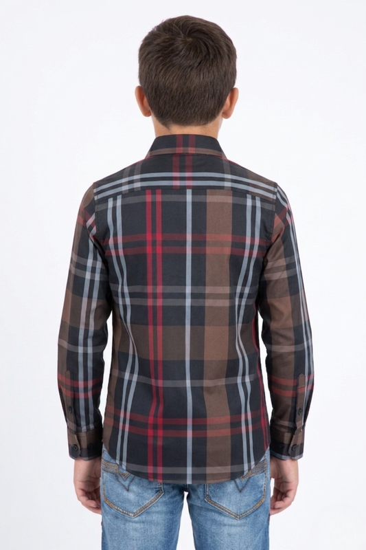 black kid's checkered long sleeve shirt side platini