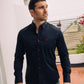 Men’s Single Pocket Logo Modern Fit Stretch Dress Shirt - Navy