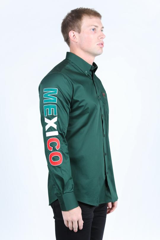 Men’s Single Pocket Logo Modern Fit Stretch Mexico Dress Shirt - Green
