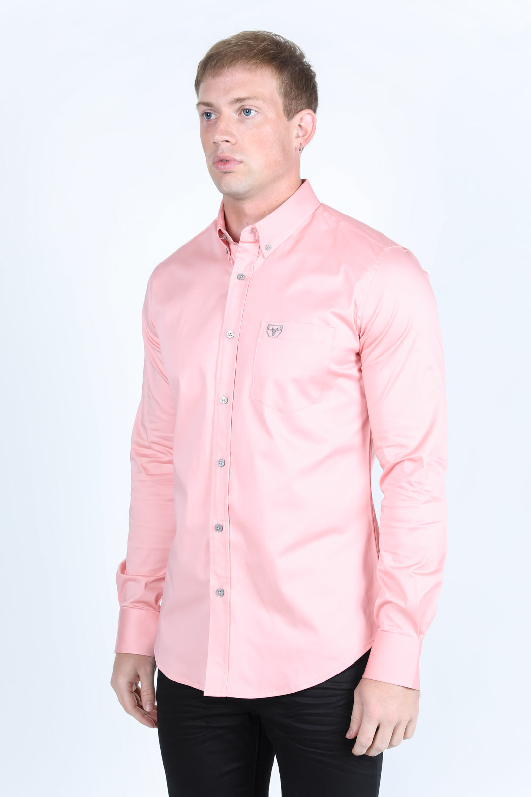 Men’s Single Pocket Logo Modern Fit Stretch Dress Shirt - Pink