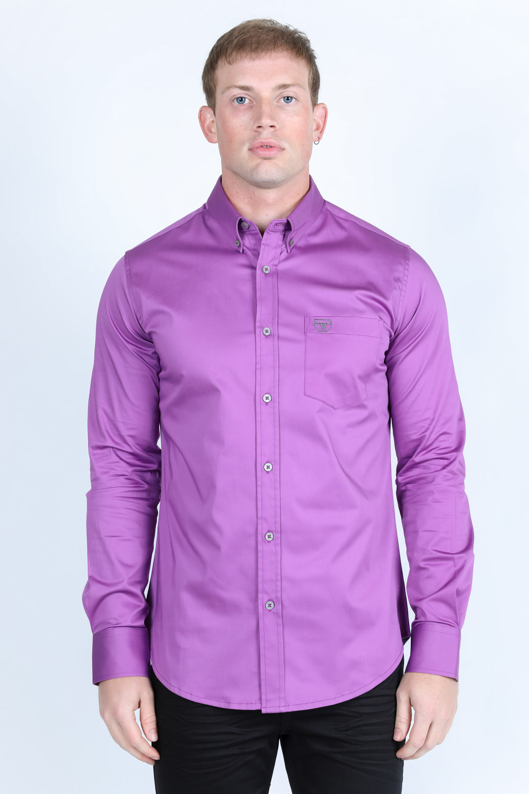 Men’s Single Pocket Logo Modern Fit Stretch Dress Shirt - Mauve