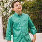 Kid's Cotton Green Monogram Digital Print Dress Shirt