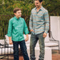 Kid's Cotton Green Monogram Digital Print Dress Shirt