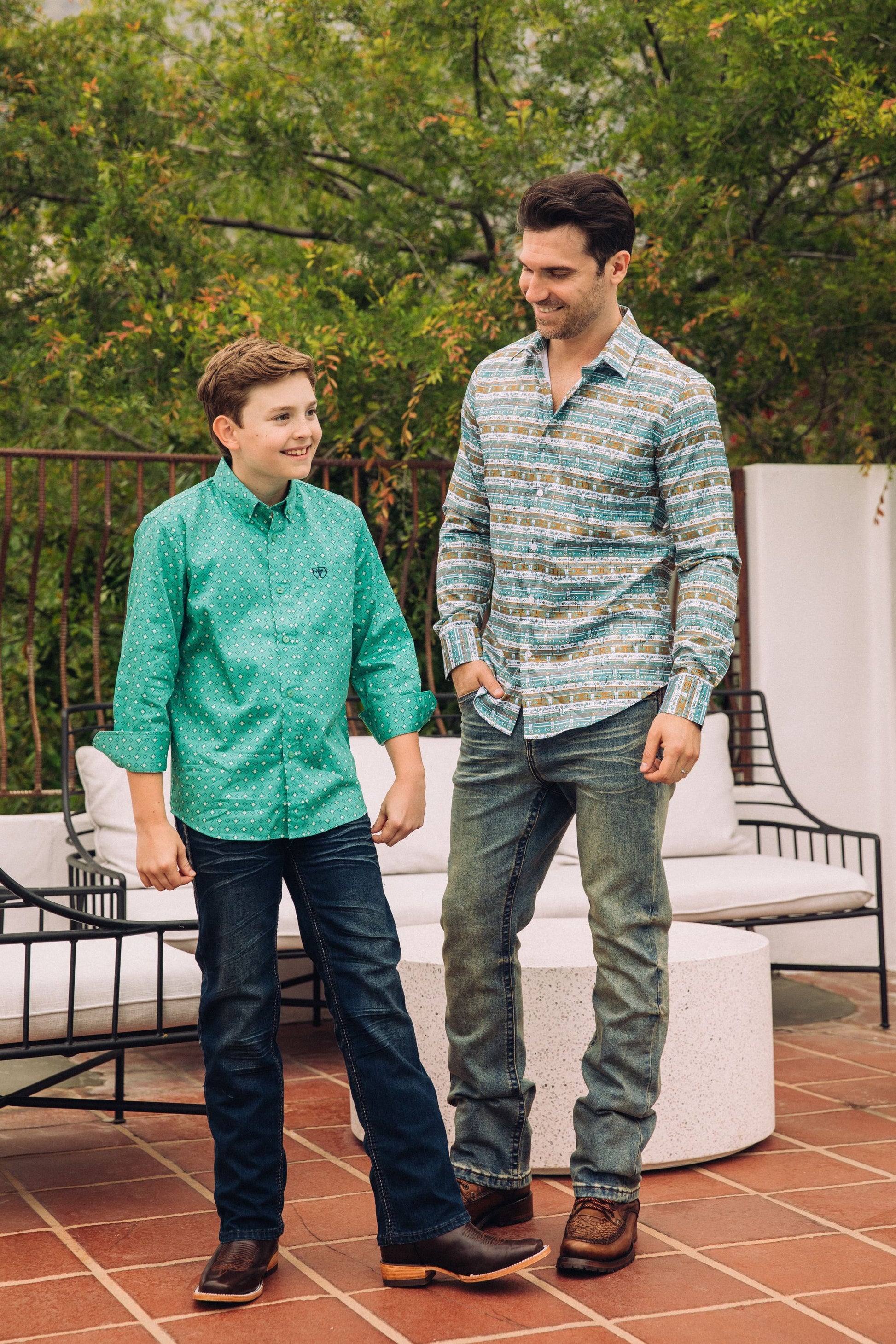 Kid's Cotton Green Monogram Digital Print Dress Shirt – Platini