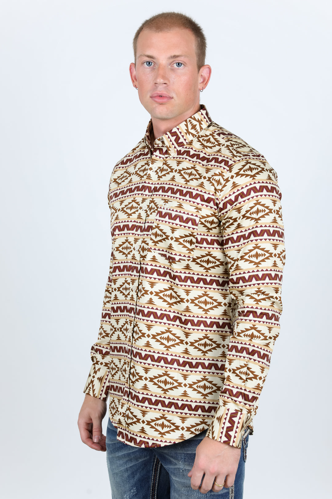 Men’s Legendary Aztec Cotton Spandex Modern Fit shirt - Beige