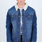 Mens Sherpa Lined Denim Jacket - Dark Blue