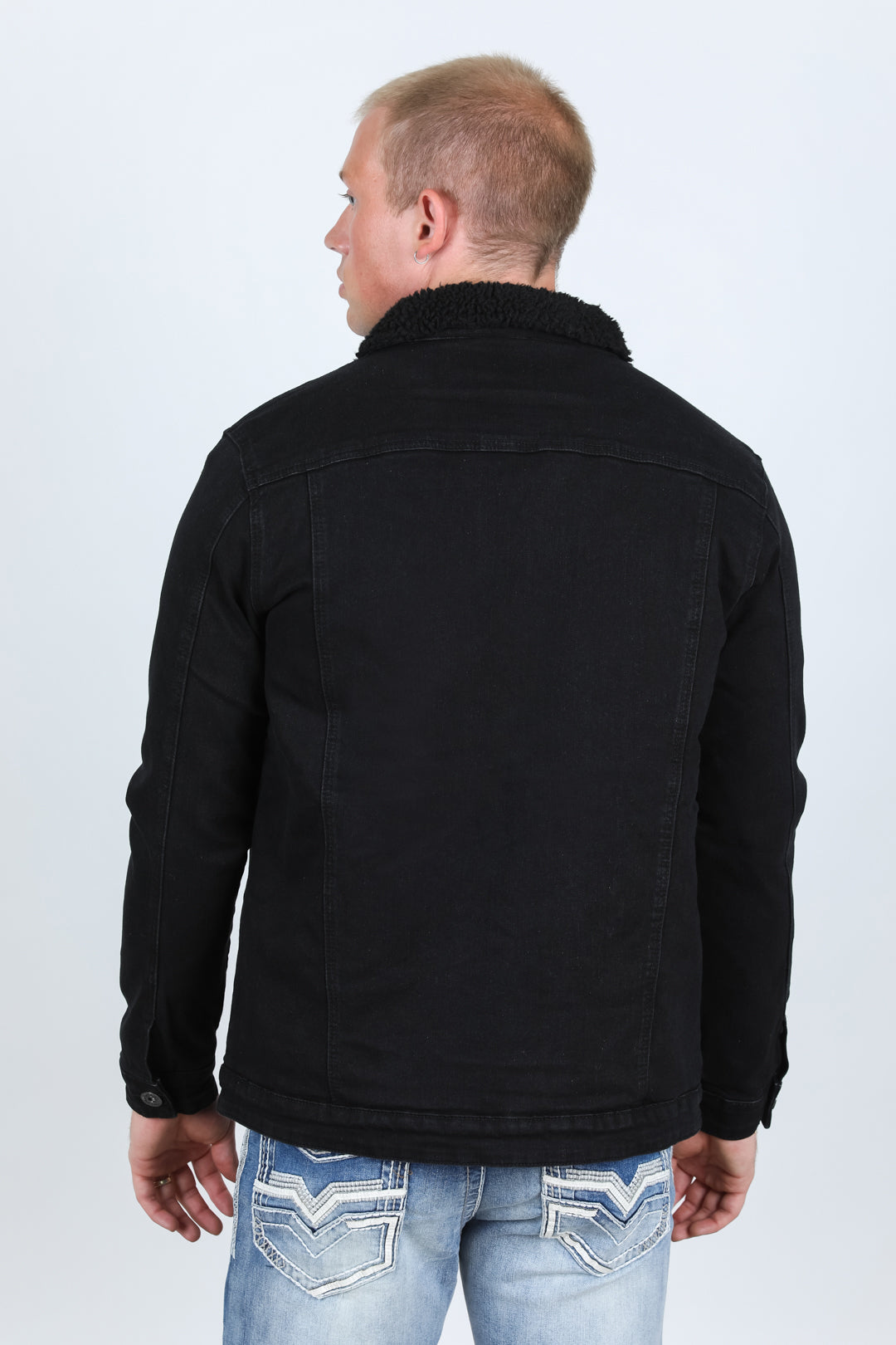 Mens Sherpa Lined Denim Jacket - Black