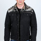 Mens Ethnic Aztec Denim Jacket - Dark Indigo