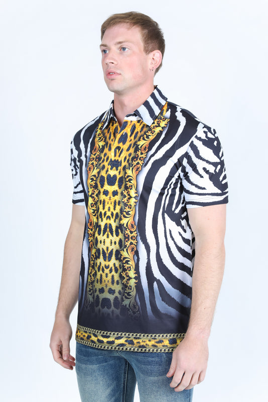 baroque animal print polo detail platini