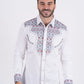 Men's Cotton White Embroidery Western Shirt